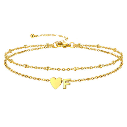 Initial Heart Layered Anklet With Heart for