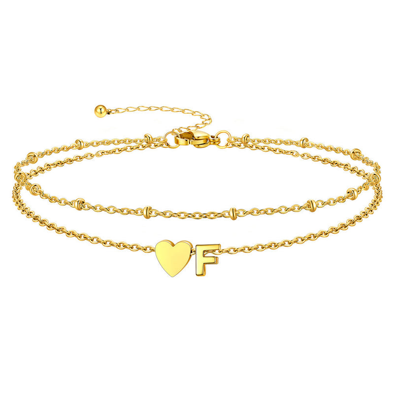 Initial Heart Layered Anklet With Heart for