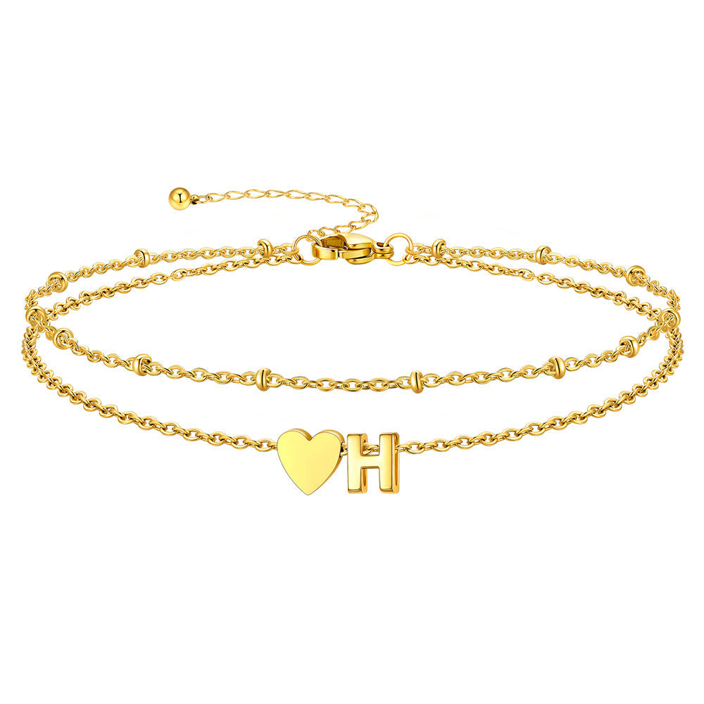 Initial Heart Layered Anklet With Heart for