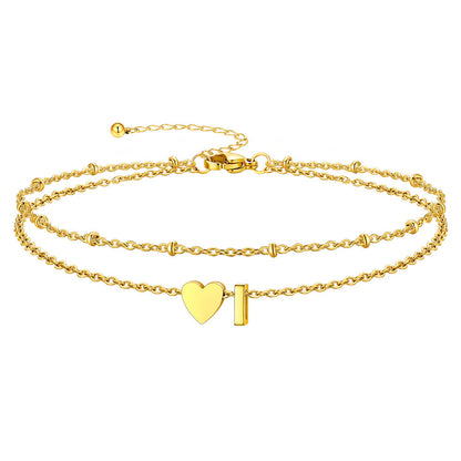 Initial Heart Layered Anklet With Heart for