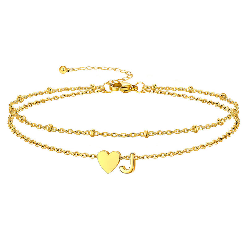 Initial Heart Layered Anklet With Heart for