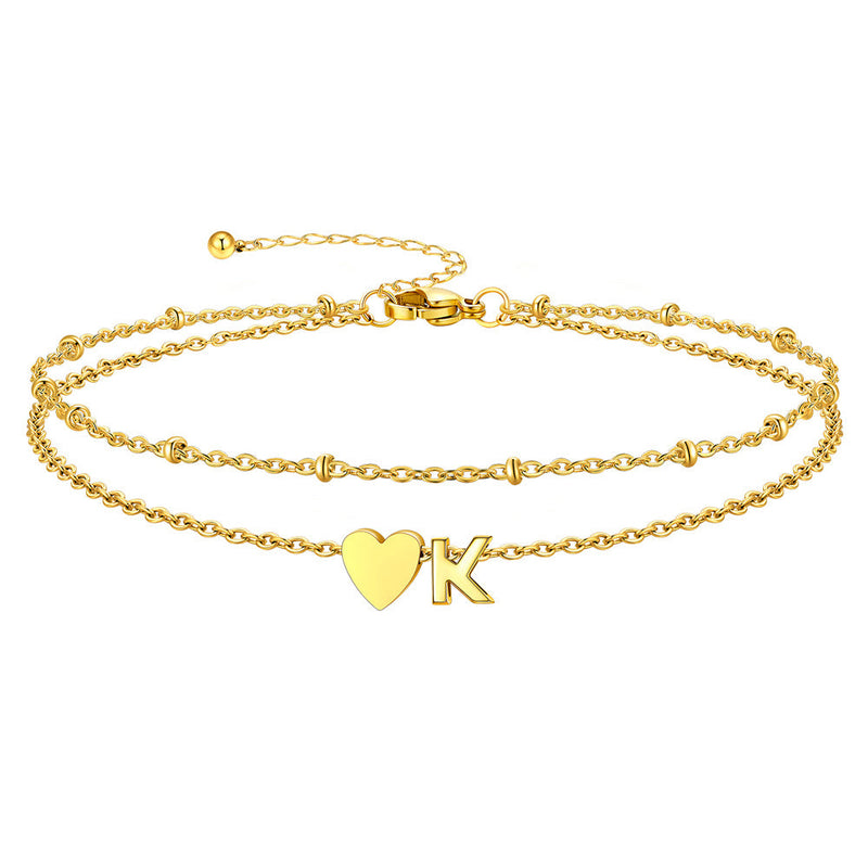 Initial Heart Layered Anklet With Heart for