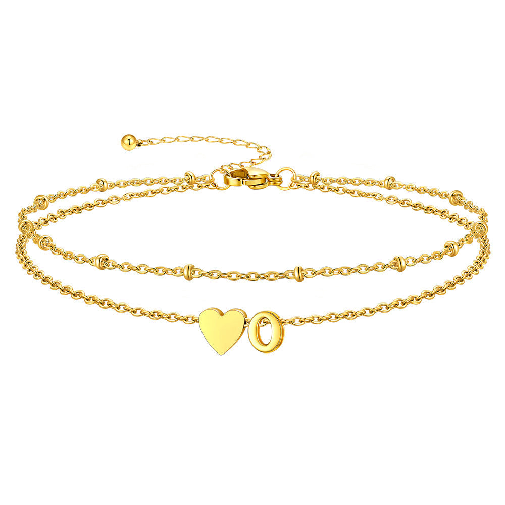 Initial Heart Layered Anklet With Heart for
