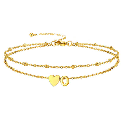 Initial Heart Layered Anklet With Heart for