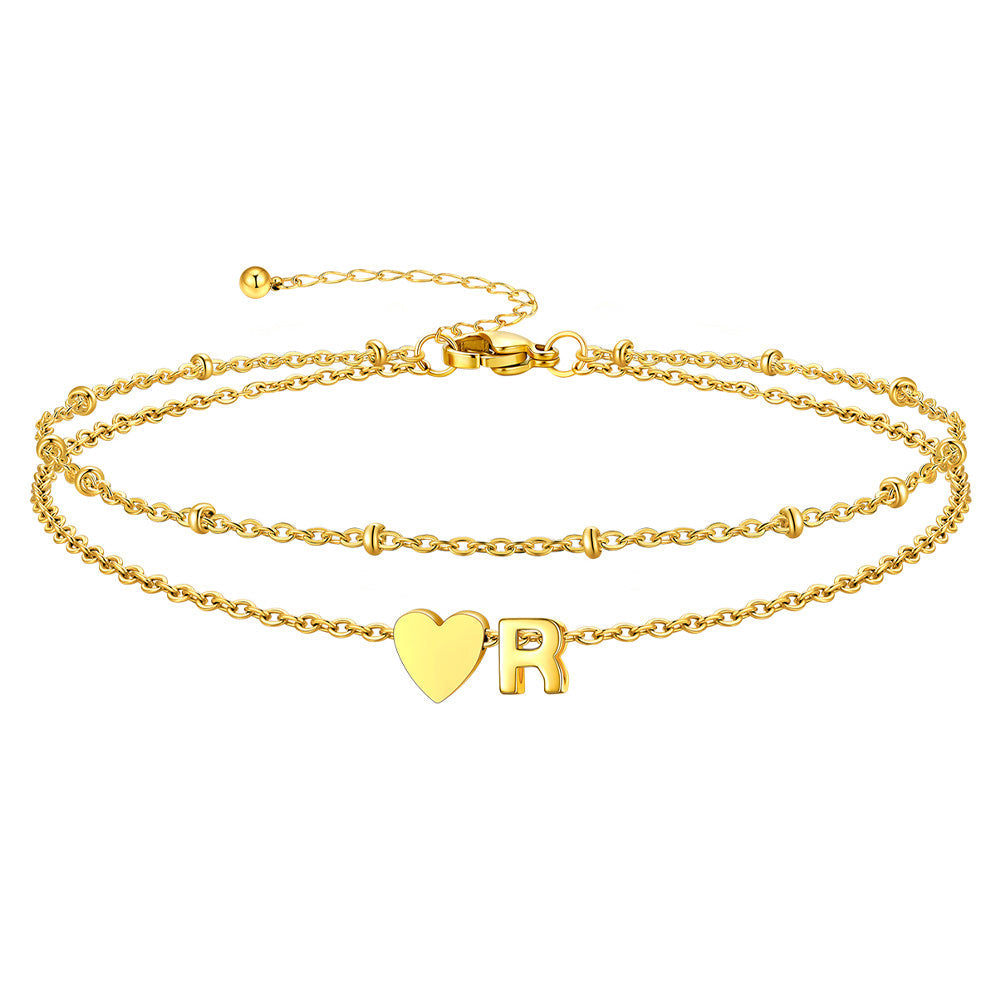 Initial Heart Layered Anklet With Heart for