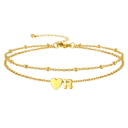 Initial Heart Layered Anklet With Heart for
