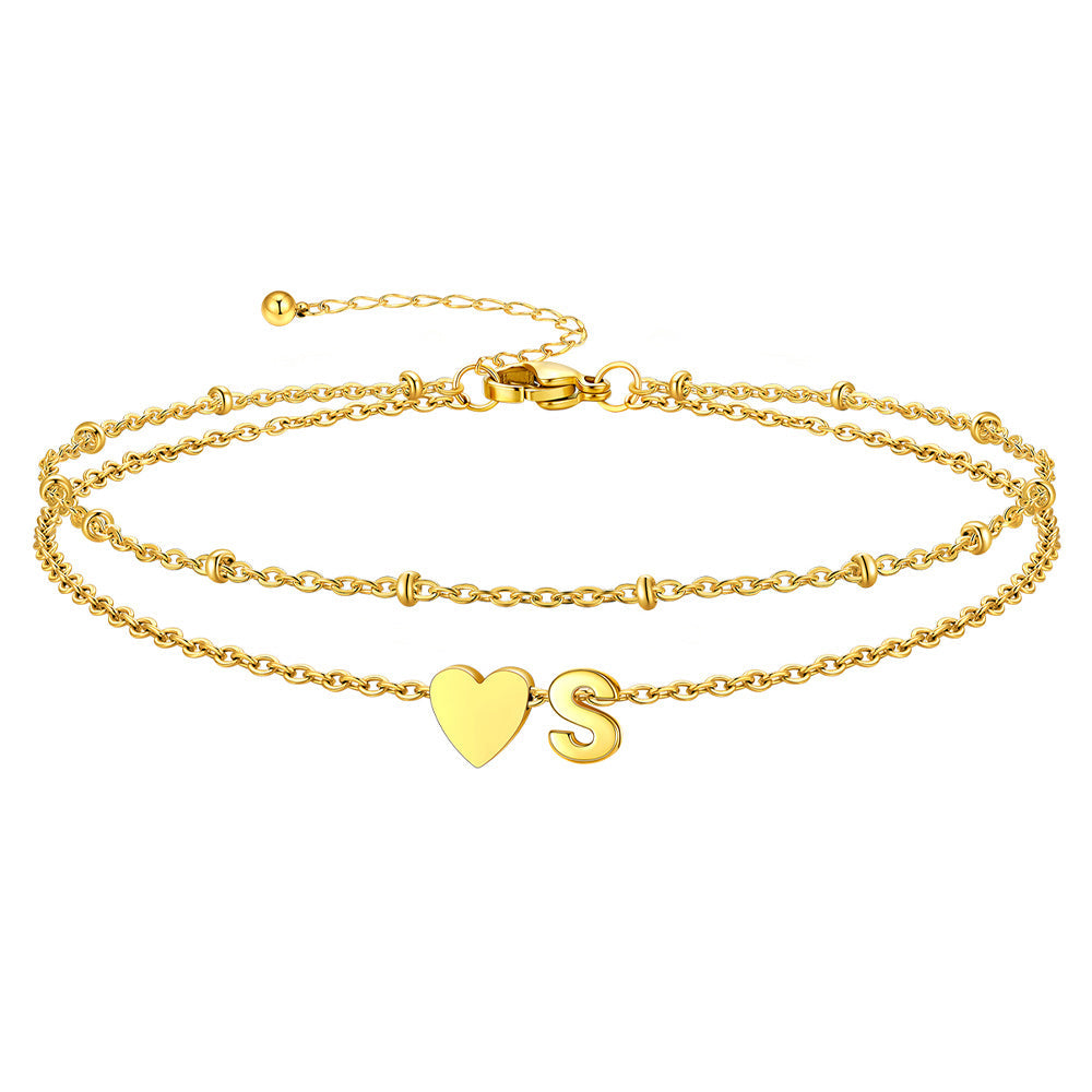 Initial Heart Layered Anklet With Heart for
