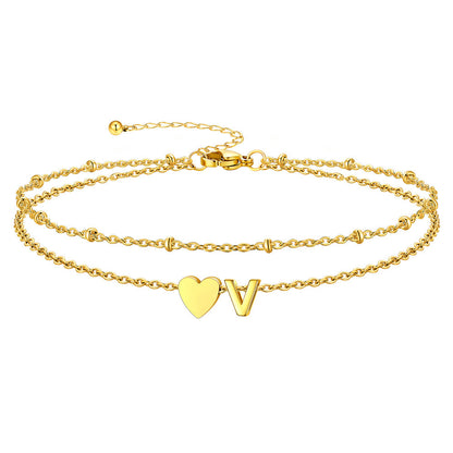 Initial Heart Layered Anklet With Heart for
