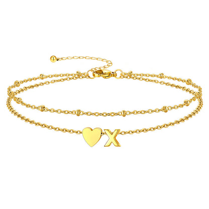 Initial Heart Layered Anklet With Heart for