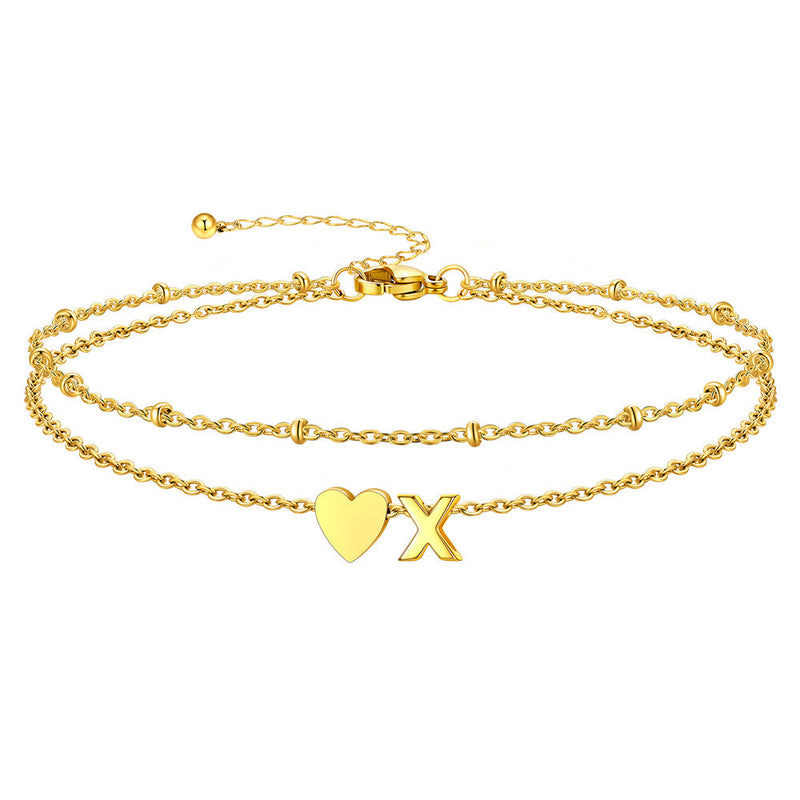 Initial Heart Layered Anklet With Heart for