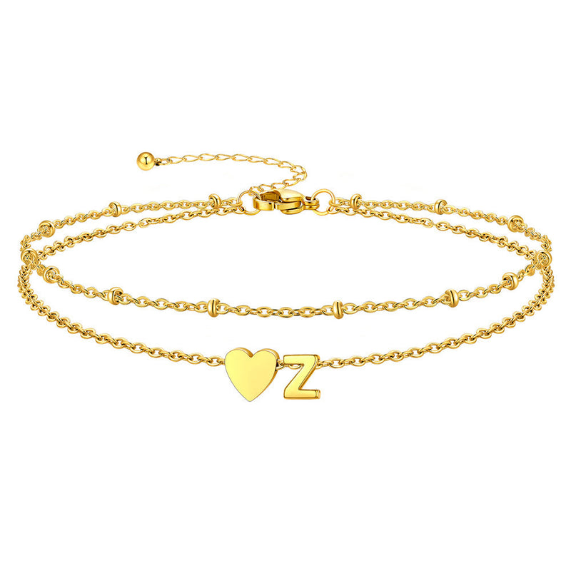 Initial Heart Layered Anklet With Heart for