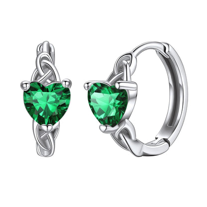 Sterling Silver Celtic Hoop Earrings With Birthstone for