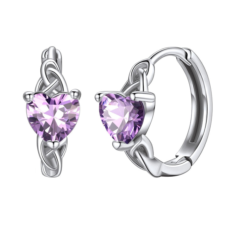 Sterling Silver Celtic Hoop Earrings With Birthstone for
