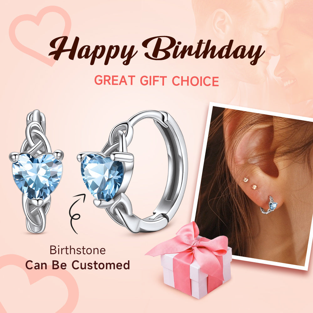 Sterling Silver Celtic Hoop Earrings With Birthstone for