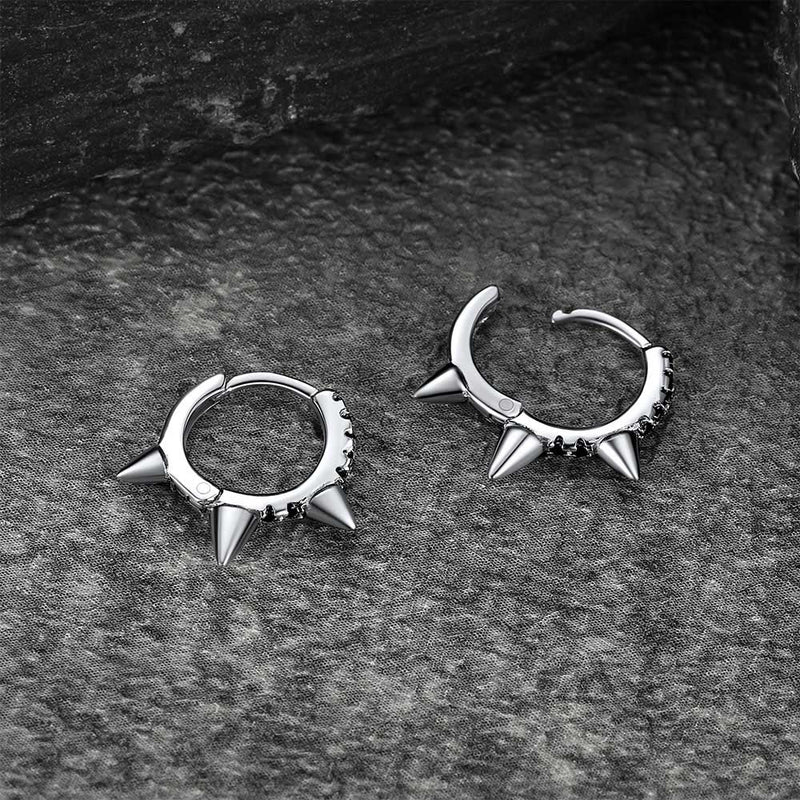 Flash Sterling Silver Spike Hoop Earrings With Black Onyx