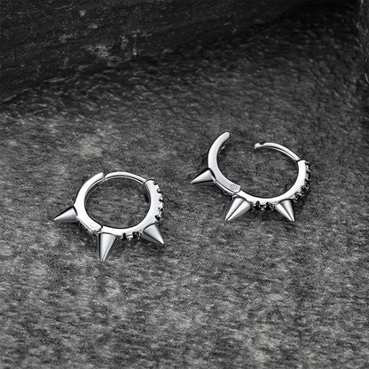 Flash Sterling Silver Spike Hoop Earrings With Black Onyx