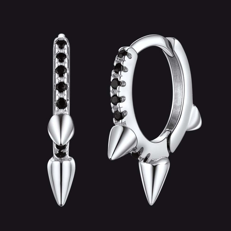 Flash Sterling Silver Spike Hoop Earrings With Black Onyx