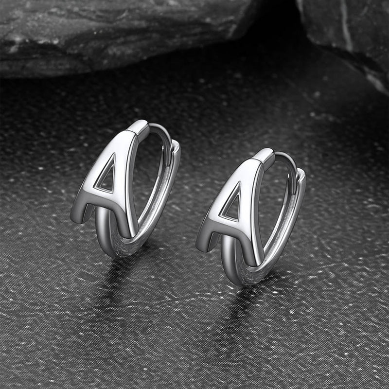 Sterling Silver Initial Letter A-z Hoop Earrings for