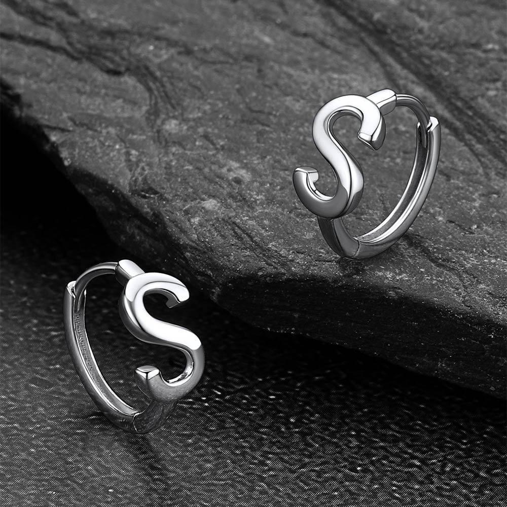Sterling Silver Initial Letter A-z Hoop Earrings for
