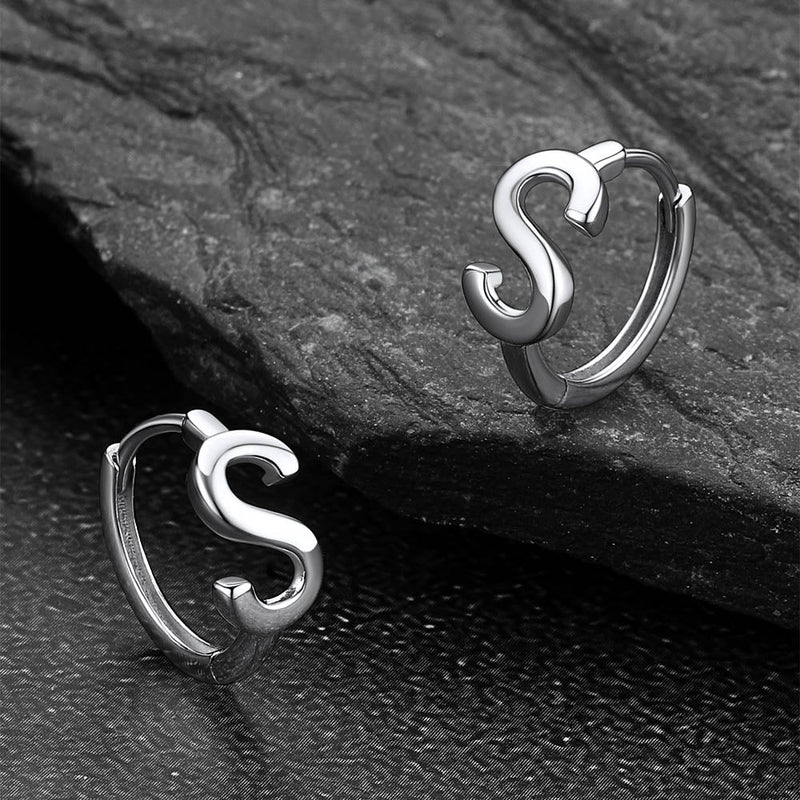 Sterling Silver Initial Letter A-z Hoop Earrings for