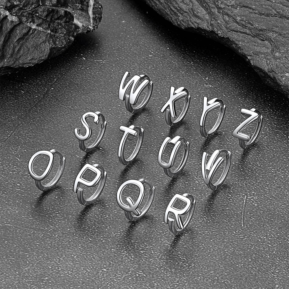 Sterling Silver Initial Letter A-z Hoop Earrings for