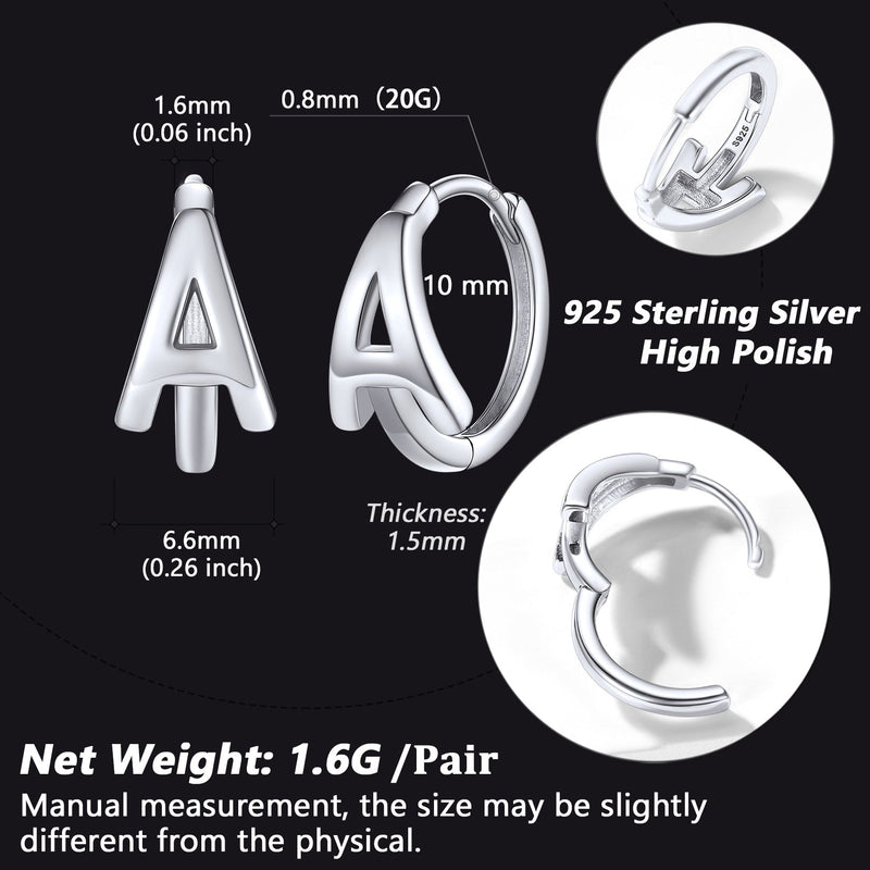 Sterling Silver Initial Letter A-z Hoop Earrings for