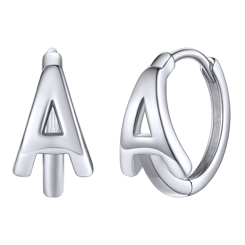 Sterling Silver Initial Letter A-z Hoop Earrings for