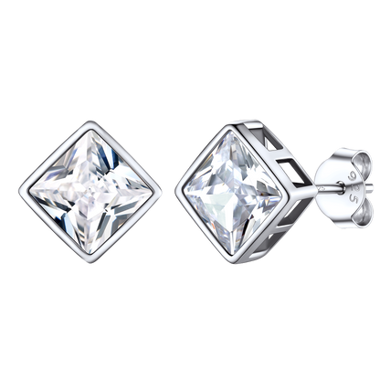Flash Square Stud Earrings 5mm 7mm Width Sterling Silver
