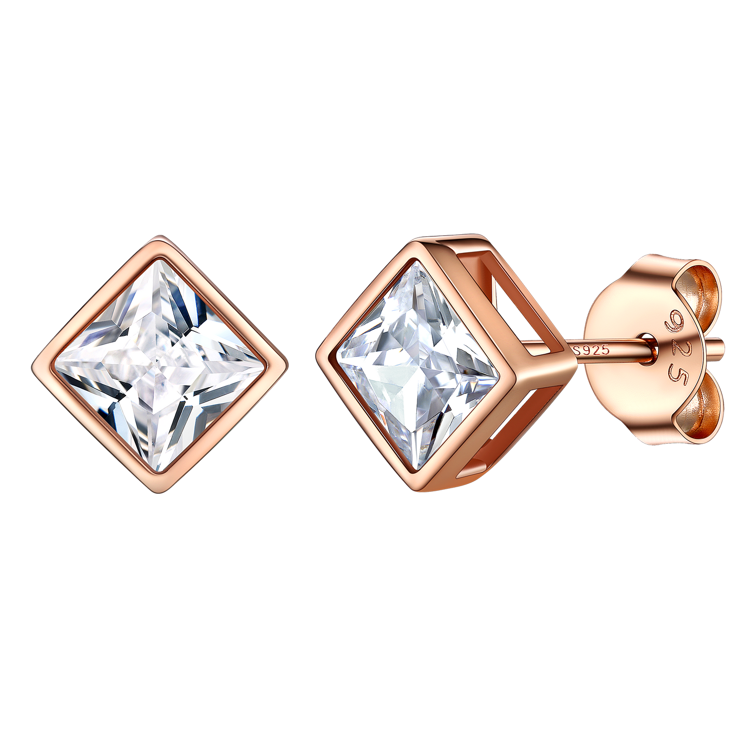 Flash Square Stud Earrings 5mm 7mm Width Sterling Silver