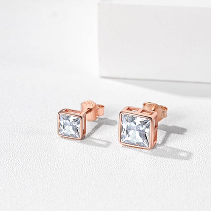 Flash Square Stud Earrings 5mm 7mm Width Sterling Silver