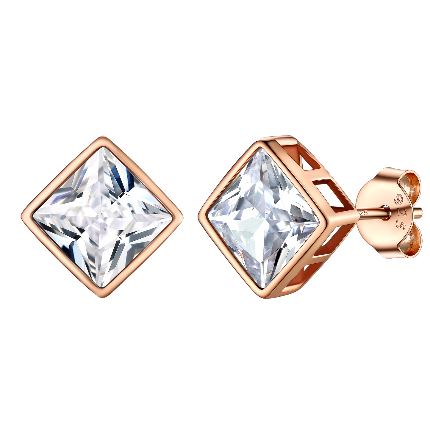 Flash Square Stud Earrings 5mm 7mm Width Sterling Silver