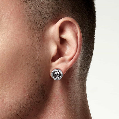 Sterling Silver Runes Skull Earrings Studs for