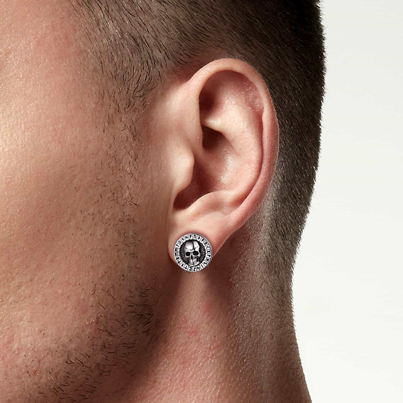 Sterling Silver Runes Skull Earrings Studs for