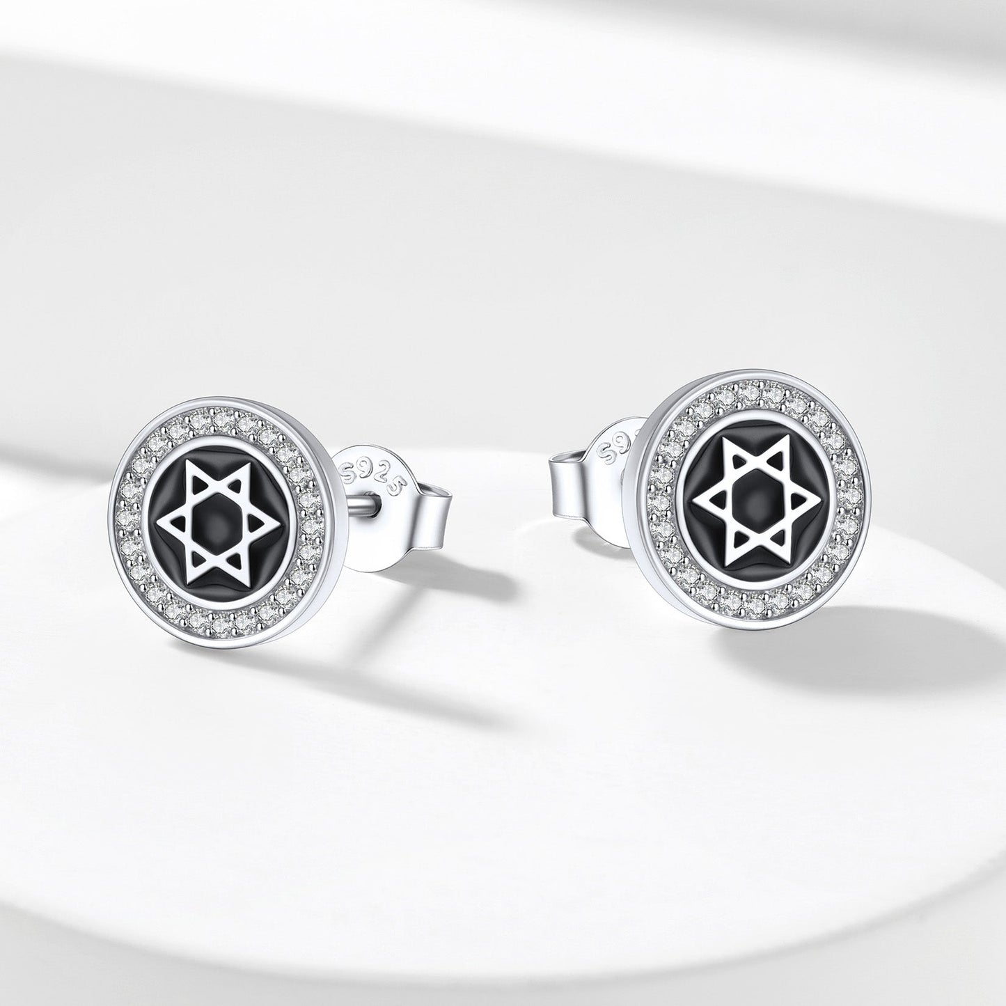 Silver Zircon Star of David Stud Earrings for