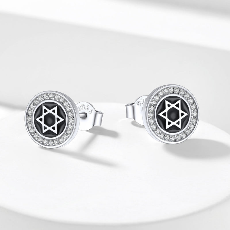 Silver Zircon Star of David Stud Earrings for