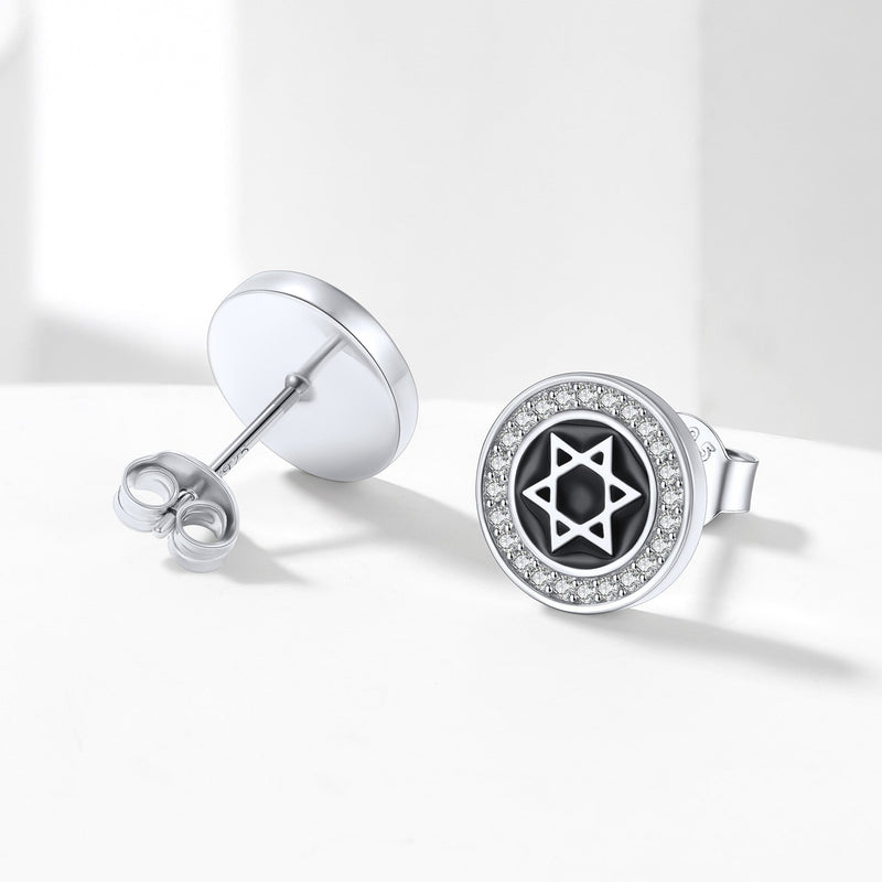 Silver Zircon Star of David Stud Earrings for