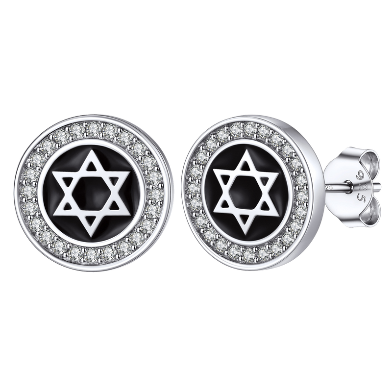 Silver Zircon Star of David Stud Earrings for