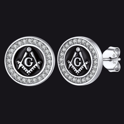 Sterling Silver Masonic Stud Earrings for Freemason