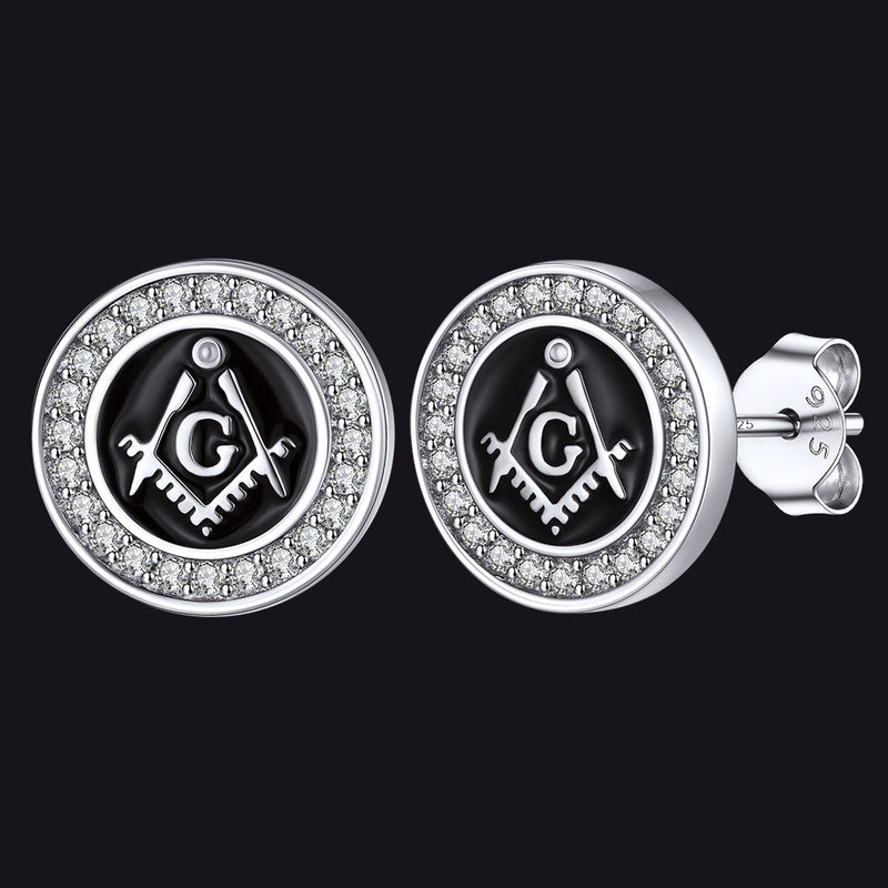 Sterling Silver Masonic Stud Earrings for Freemason