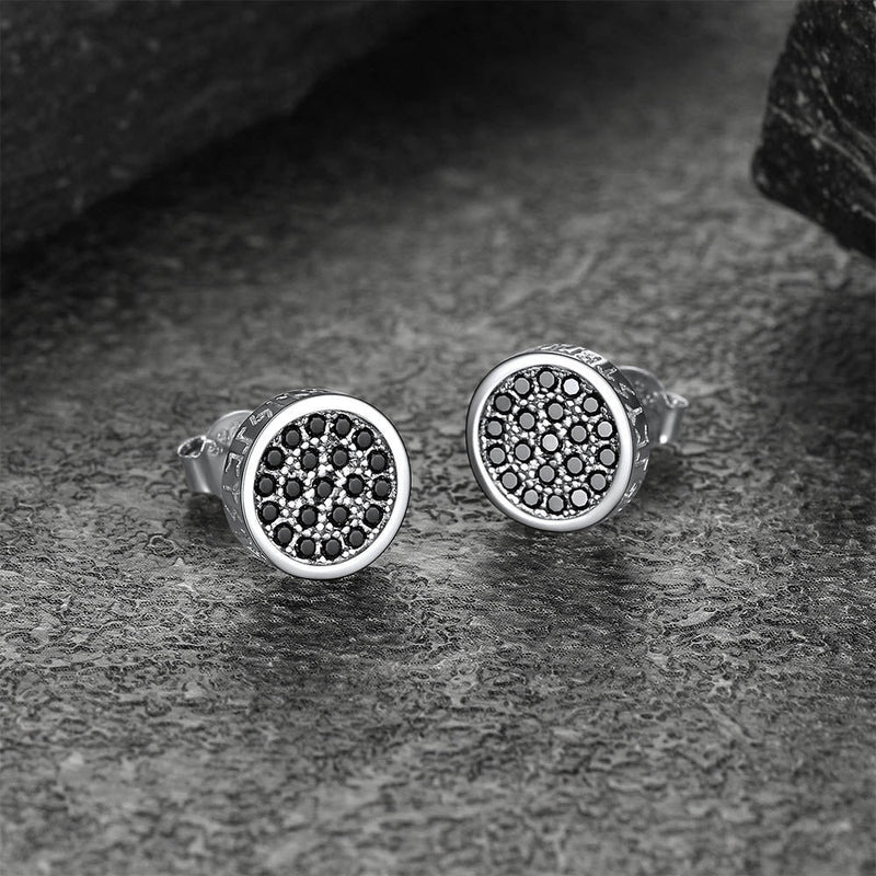 10mm Round Black Diamond Stud Earrings With Runes