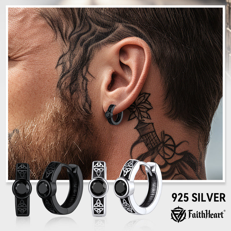 Black Onyx Celtic Knot Huggie Hoop Earrings for