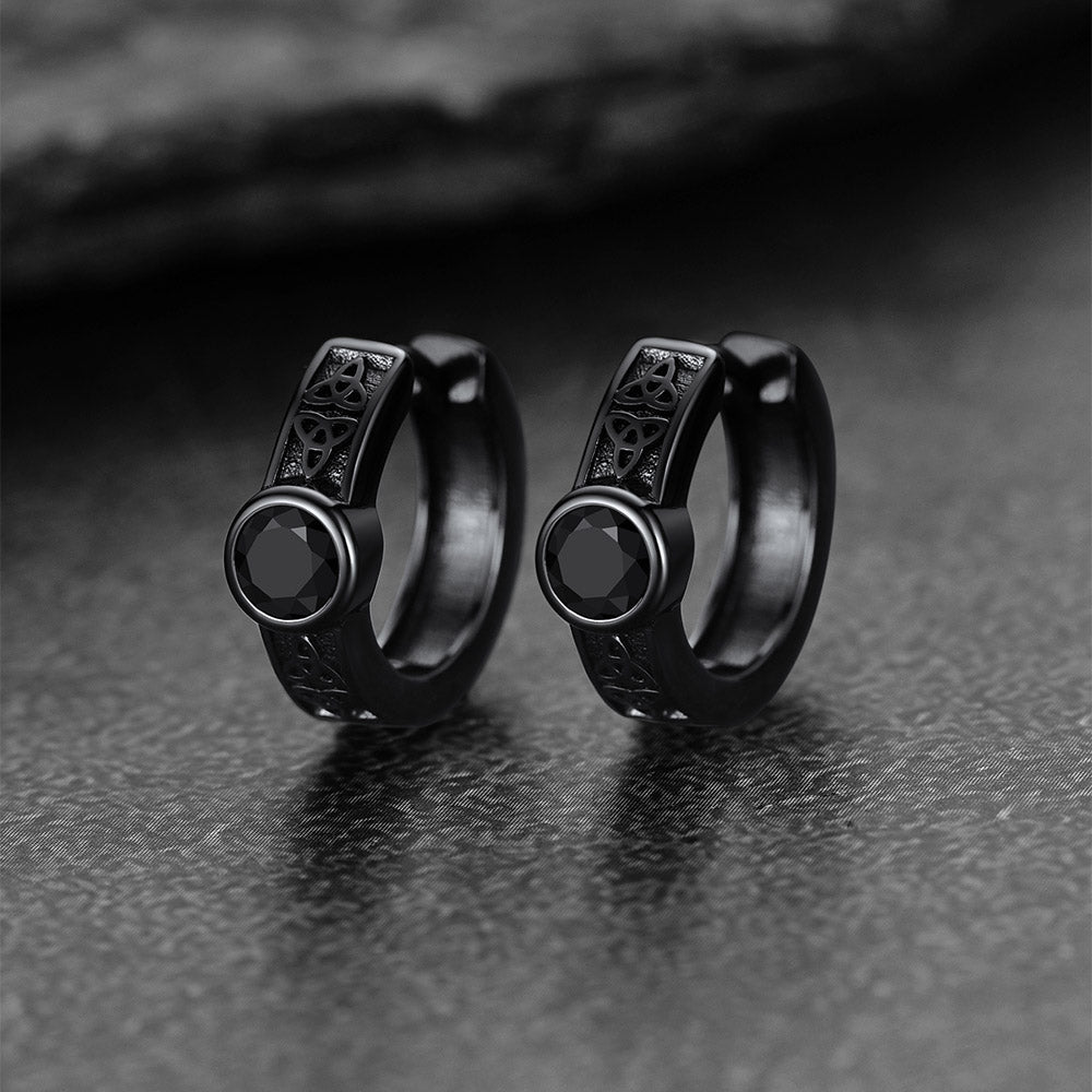 Black Onyx Celtic Knot Huggie Hoop Earrings for