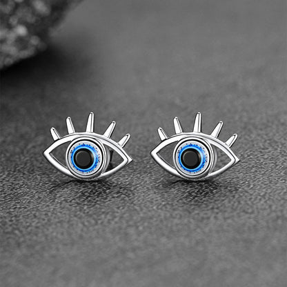 Sterling Silver Evil Eye Stud Earrings for