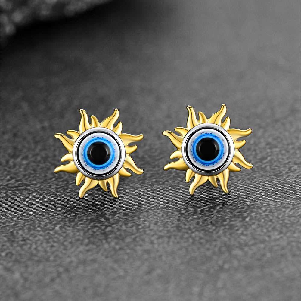 Evil Eye Sun Stud Earrings for in Sterling Silver
