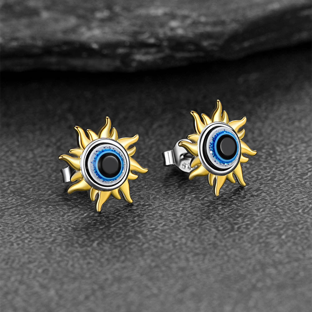 Evil Eye Sun Stud Earrings for in Sterling Silver