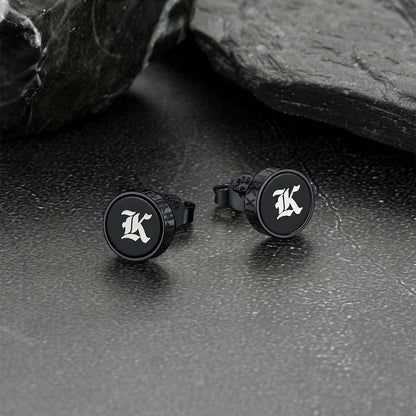 Engraved Black Onyx Stud Earrings With Viking Rune