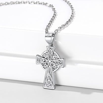 Sterling Silver Celtic Knot Cross Necklace for