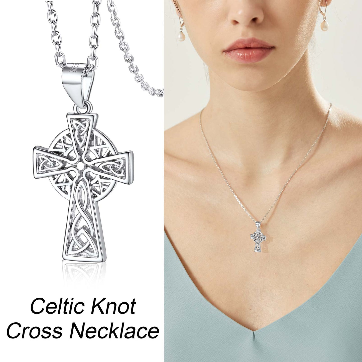 Sterling Silver Celtic Knot Cross Necklace for