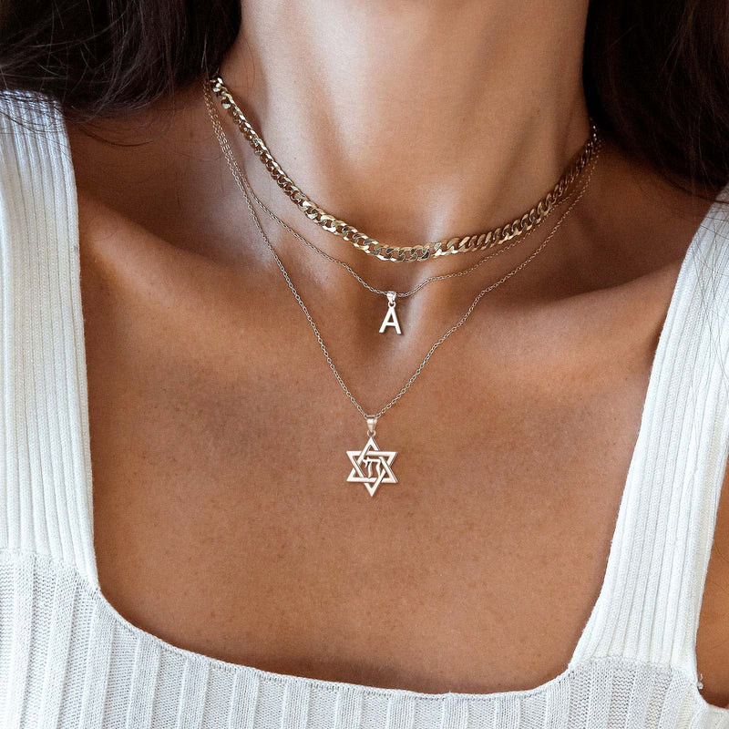Silver Hebrew Jewish Pendant Necklace for