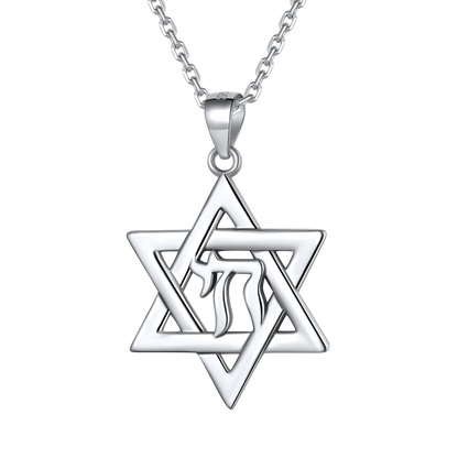 Silver Hebrew Jewish Pendant Necklace for